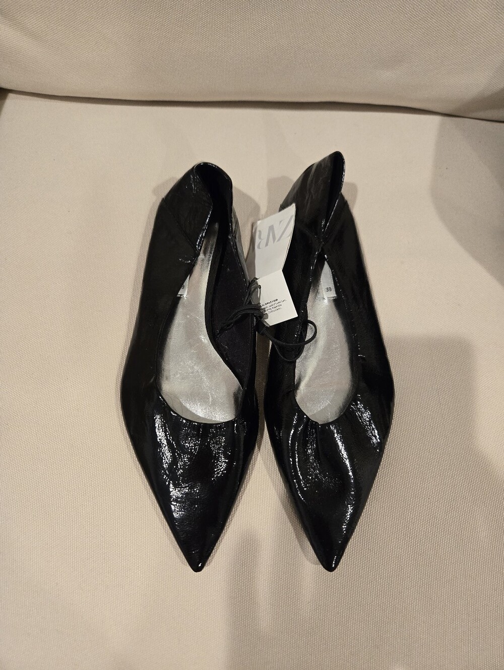Zara Women's Pointed Toe Black Patent Flats Size 8